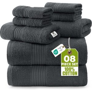 Utopia Towels 8 Piece Premium Towel Set in Grey, 2 Bath, 2 Hand, 2 Washcloth NEW
